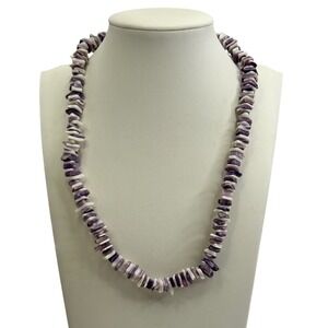 Purple White Shell Chip Heishi Necklace Vintage Barrel Clasp Coastal Boho Y2K